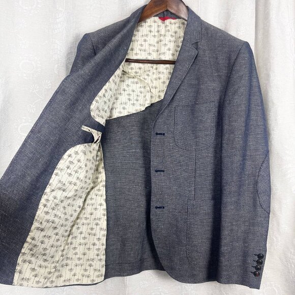 Cotelac elbow patch cotton linen tweed blazer lightweight men's suit jacket FR50 - Picture 5 of 9